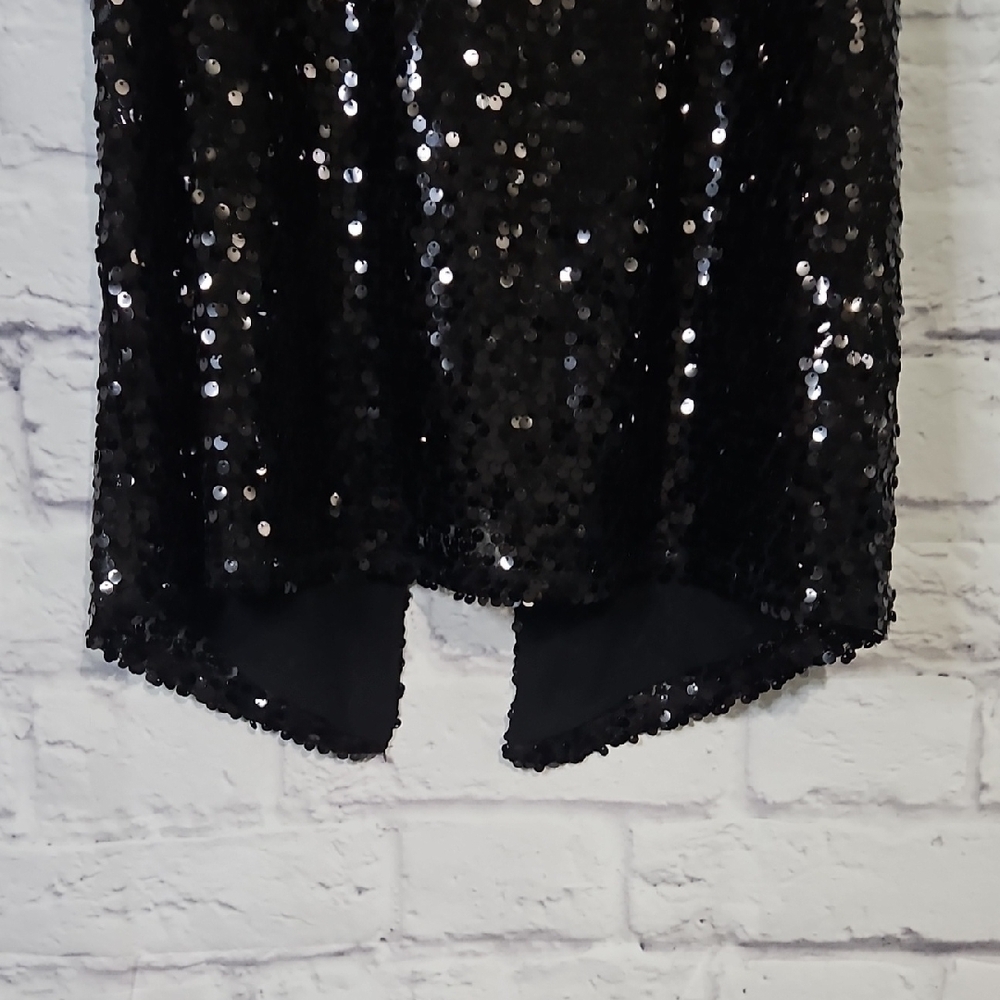 Express Shimmering Black Split Back Sequin Tank T… - image 4